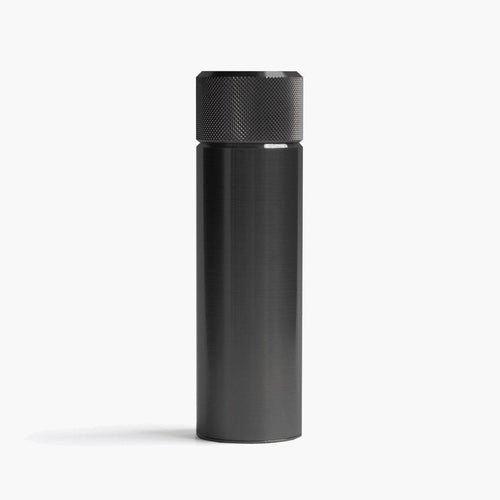 Wingback black steel 100ml hip flask, cylindrical travel design