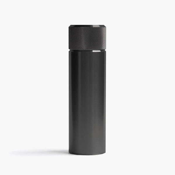 Wingback black steel 100ml hip flask, cylindrical travel design